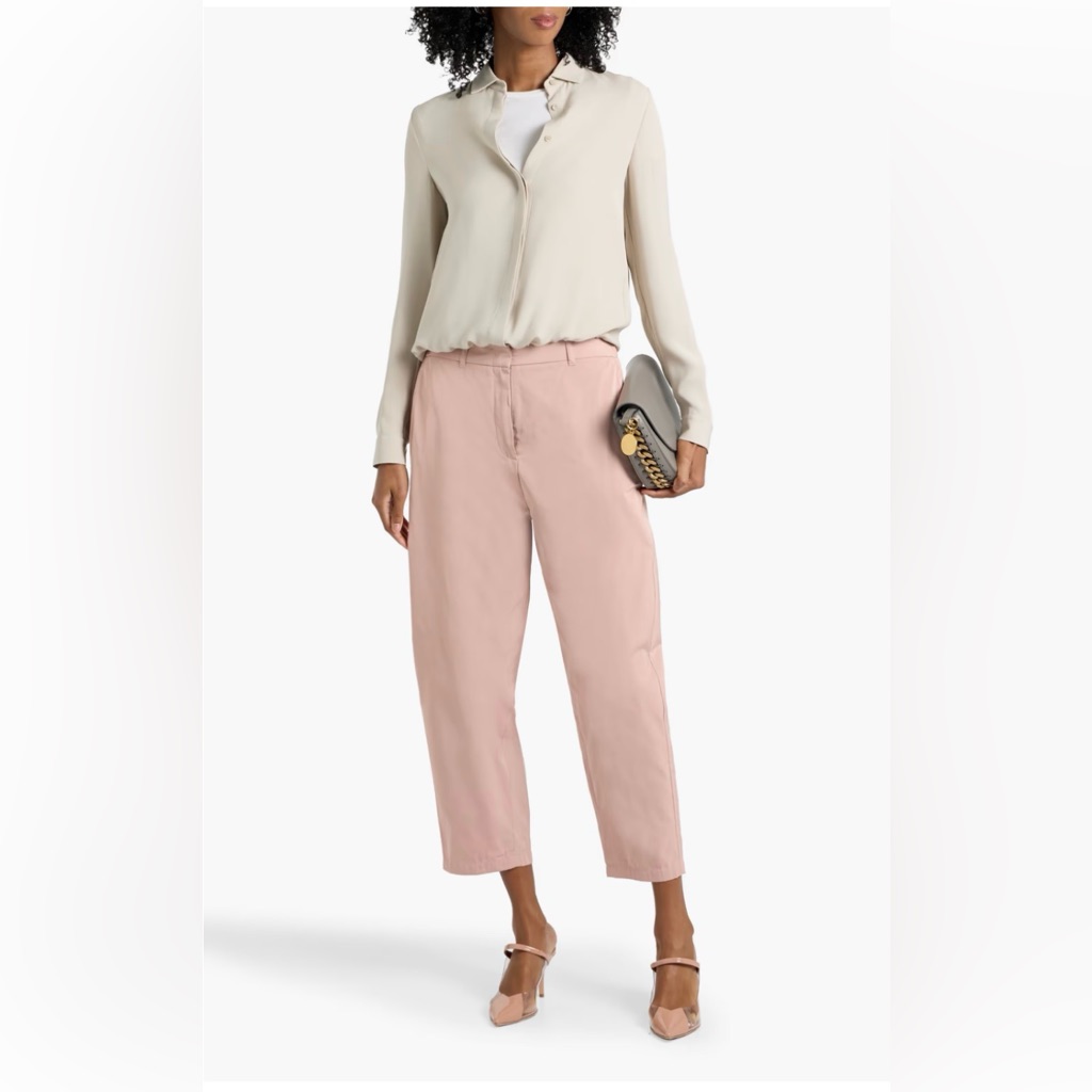 New Max Mara Candore Cropped Twill Taper Pants Sz Us 8 Baby Pink $625